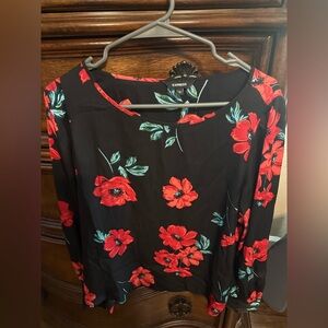 Express Black with Red Floral Design Blouse